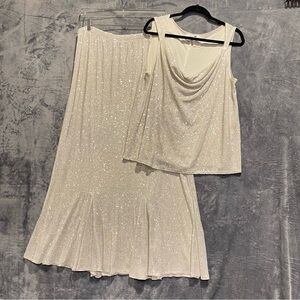 Vintage Newport News Easy StySize 22W 2pc Maxi Skirt & Blouse Silver Sparkles
